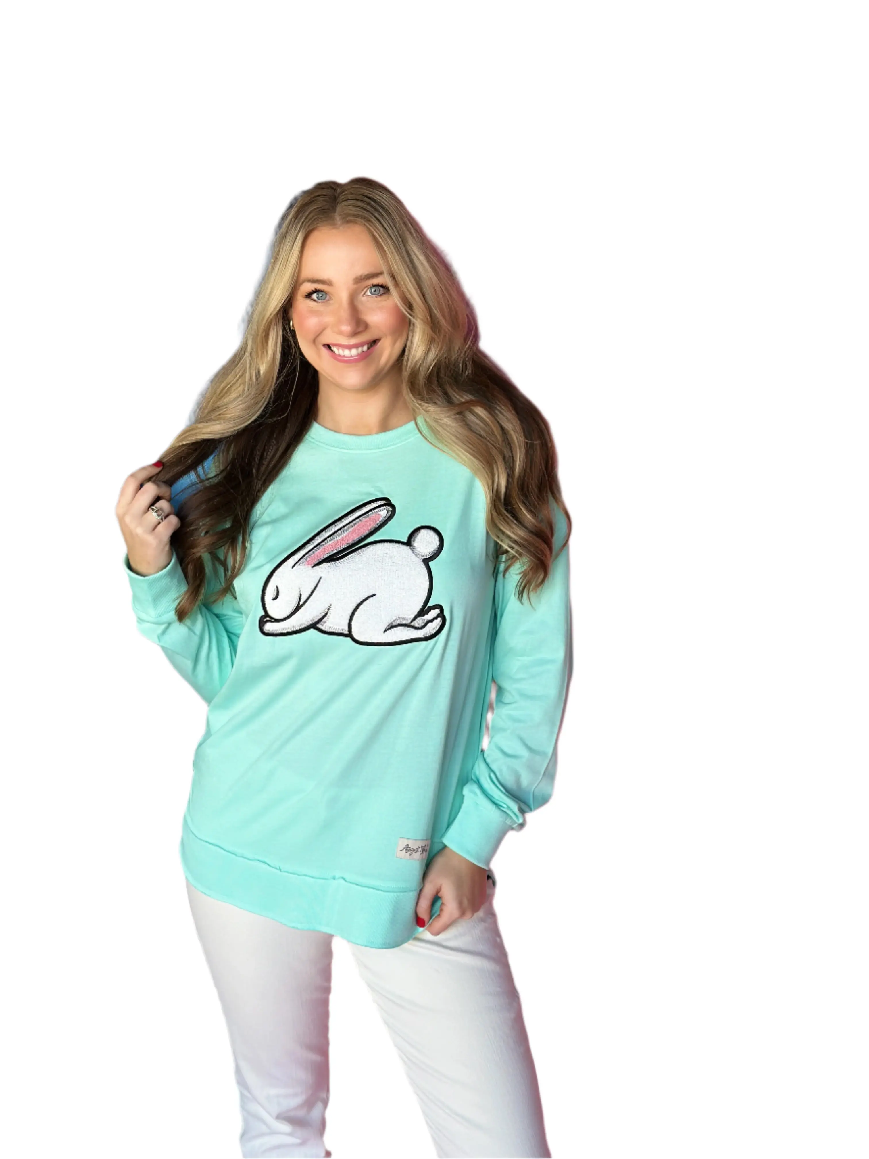 Praying Bunny Daiquiri Ice Chenille Custom High Low Long Sleeve Tee Cotton Crewneck