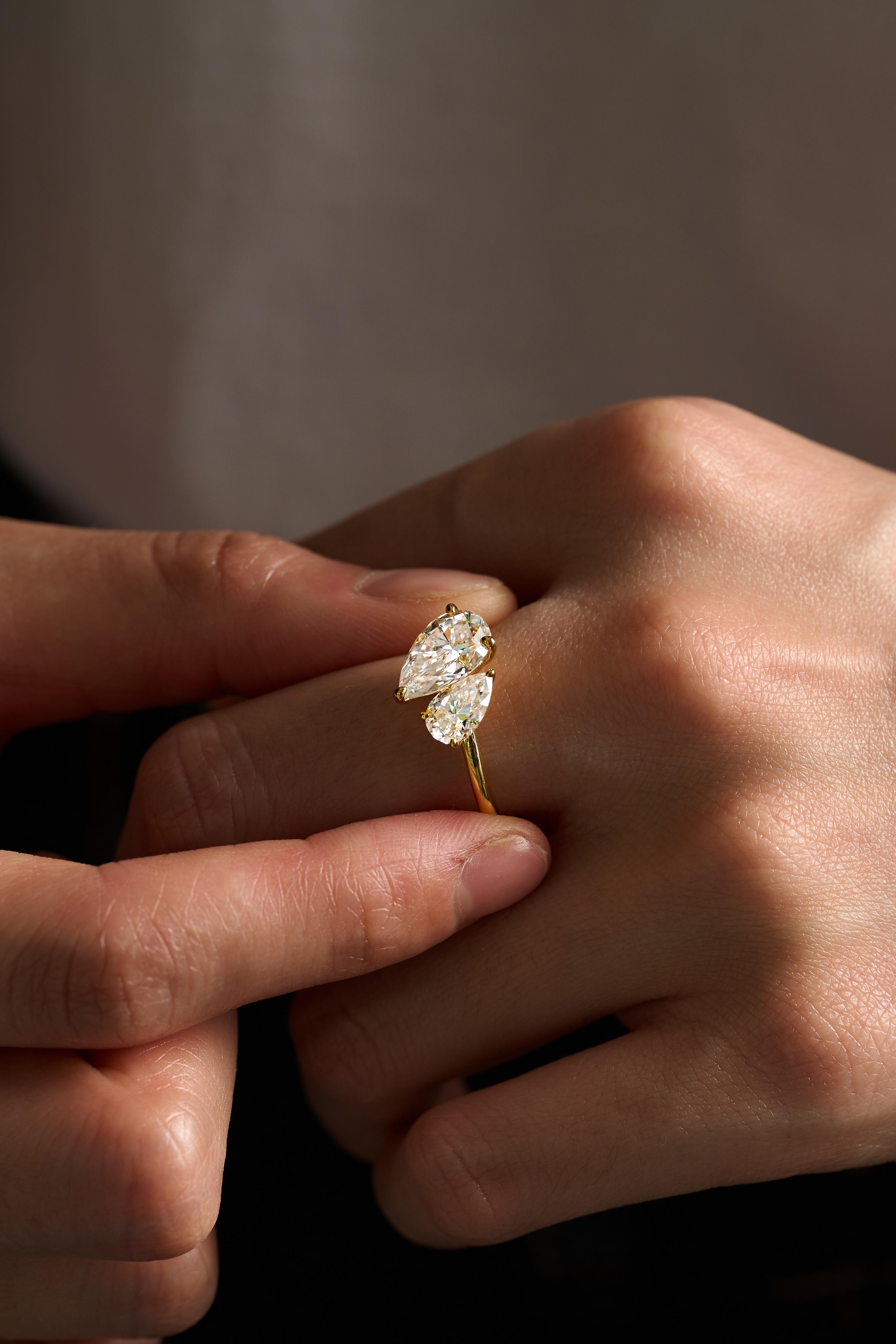 【#M247】 (Beatrice) 925 Sterling Silver Synthetic Moissanite rings Double Main Double Pear-shaped Cut D Color VVS1 Clarity 3 CT for Wedding