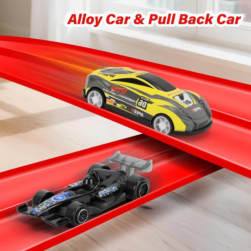 Flexible Race Car Track set - 15ft roll-Up Track with 4 Mini Cars & Suction Cups | Compitable with Hot Wheels & Diecasr Vehicles , Portable Indoor Racing Toy for Kids