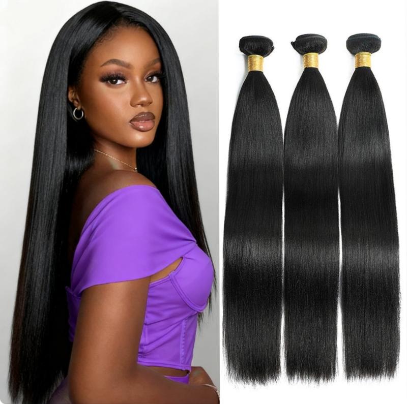 Yaki Straight Bundles Human Hair 1/3/4 Bundles Salon Quality Quick Weave Virgin Human Hair Extension Natural Black Hair Bundles for Sew in