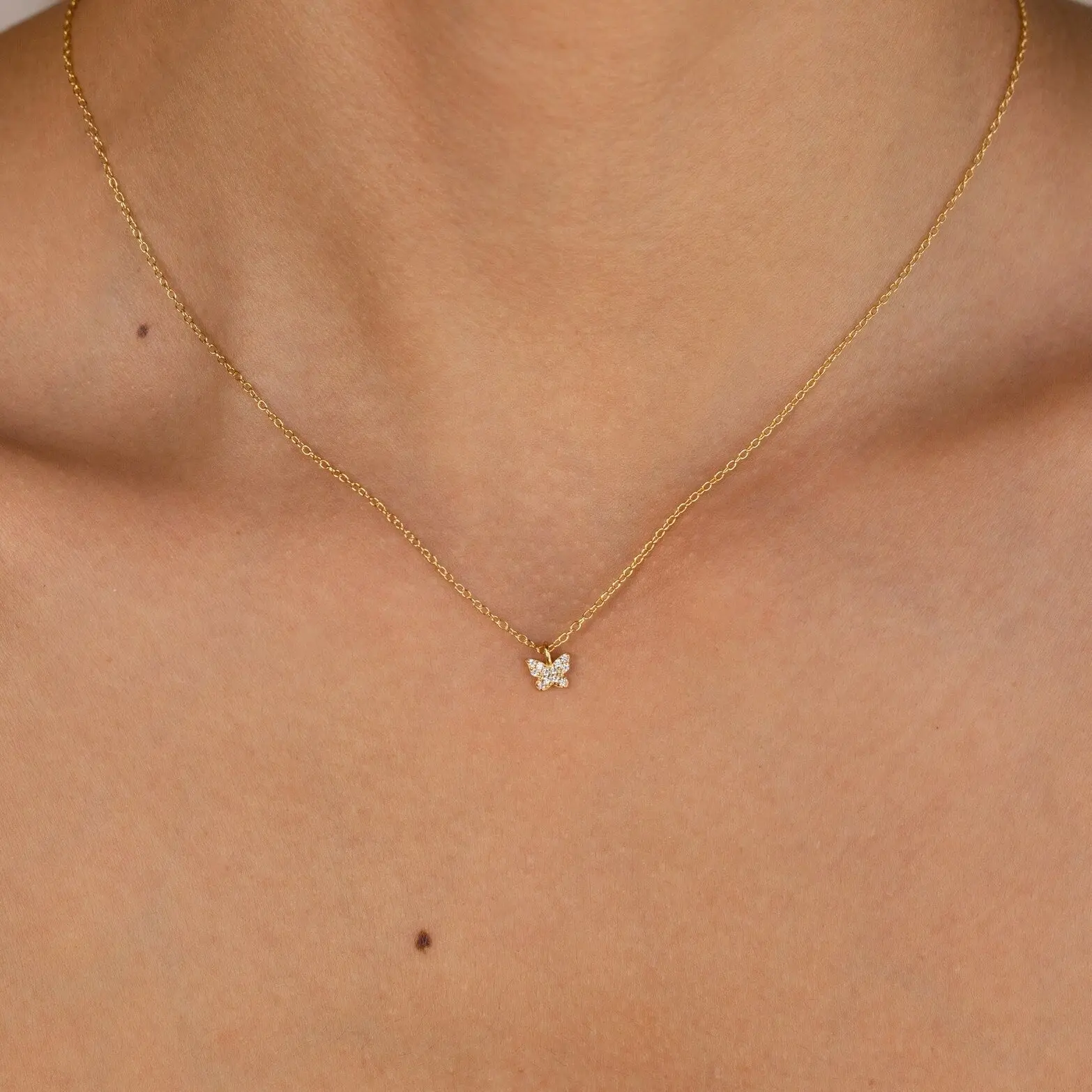 Mandy Pave Butterfly Necklace by Caitlyn Minimalist - Delicate Diamond Mariposa Charm Necklace - Cute Crystal Jewelry - Gifts for Daughter