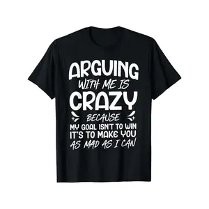 clothing merch flash sale tiktok shop deals Funny "Arguing with Me Pointless I Knew I Was Wrong" Lightweight Short Sleeve Tee with Humorous Print, Round Neck Casual Top for &, Gym,, Casual Attire - Machine Washable Funny Statement Shirt Crewneck Fabric
