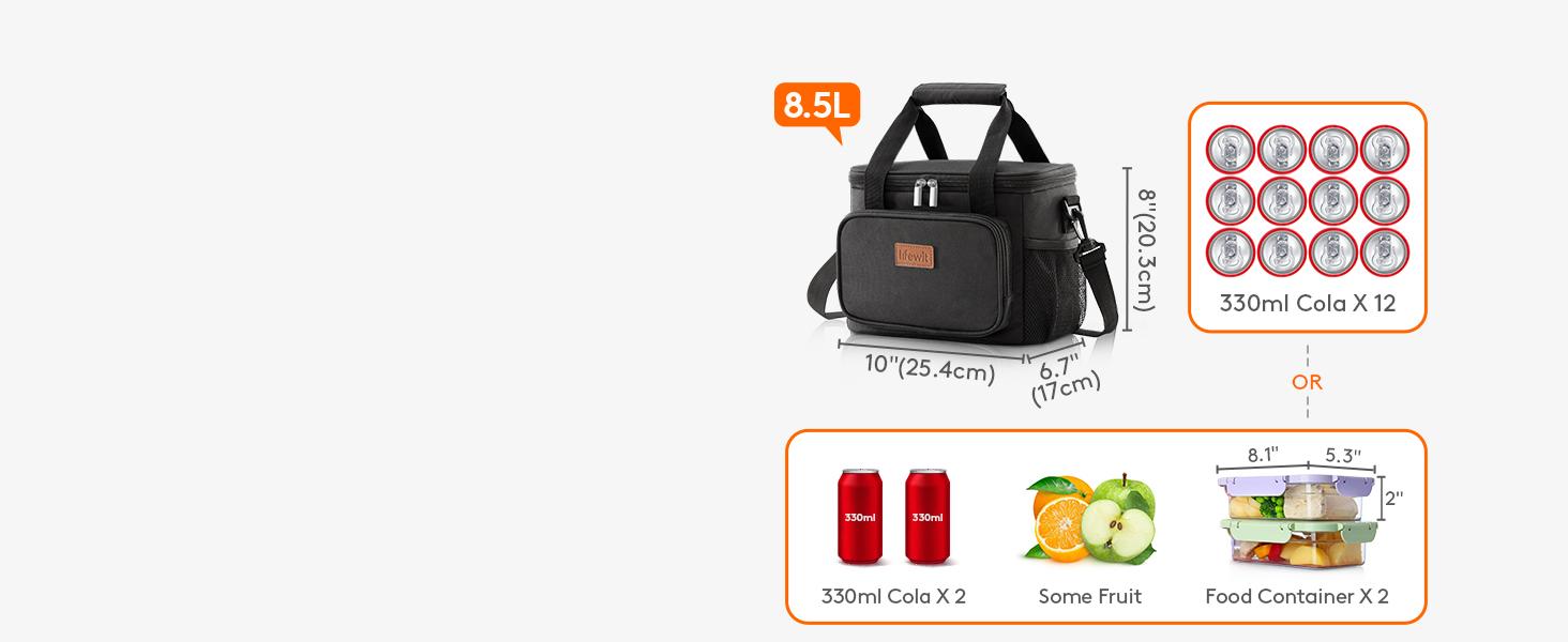 Lifewit Large Lunch Bag Insulated Lunch Box Soft Cooler Cooling Tote for Adult Men Women, Black