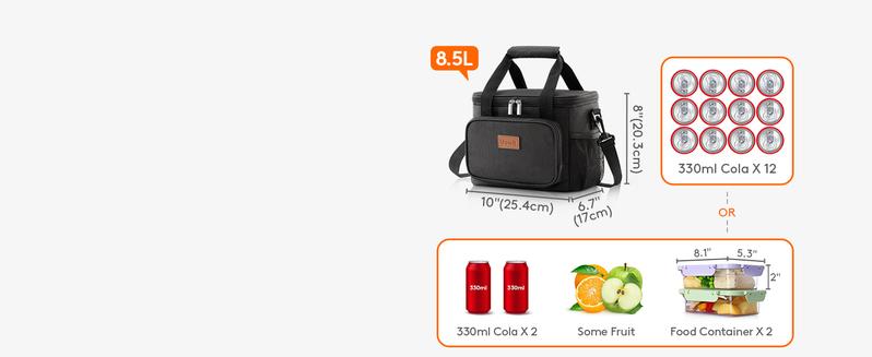 Lifewit Large Lunch Bag Insulated Lunch Box Soft Cooler Cooling Tote for Adult Men Women, Black