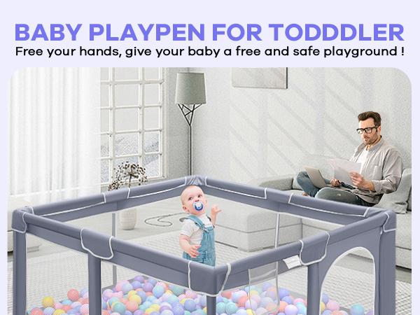 Baby Playpen, Indoor and Outdoor Playard, Play Pens for Kid Activity Center, Sturdy Safety Baby Fence with Breathable Mesh for Toddler playpen