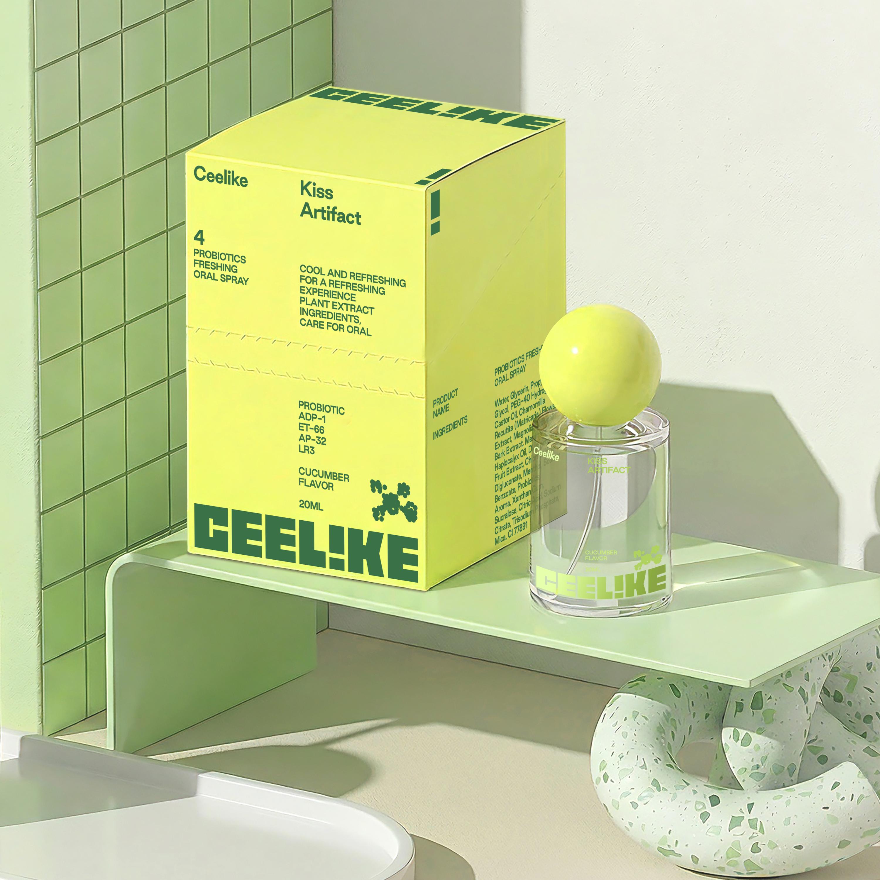 CEELIKE Probiotic Cucumber Oral Spray 20ml for Long-Lasting Freshness Sugar-Free Portable Breath Freshener with Probiotics for Oral Care