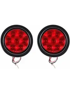 4" Inch Round 7 LED Red/White Trailer Tail Lights Kit Round Led Stop Turn Tail Back-up Reverse Fog Lights Reflective Lens Grommet 3-Prong Wire Pigtails for Truck Trailer RV 12V