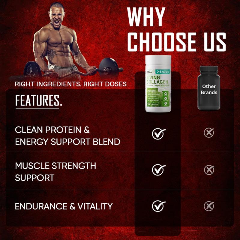 【MAX】DrBioCare Men’s Supplement – Supports Energy, Strength, Stamina, Circulation & Endurance – Featuring L-Carnitine + Living Collagen – New Formula, 60 Capsules