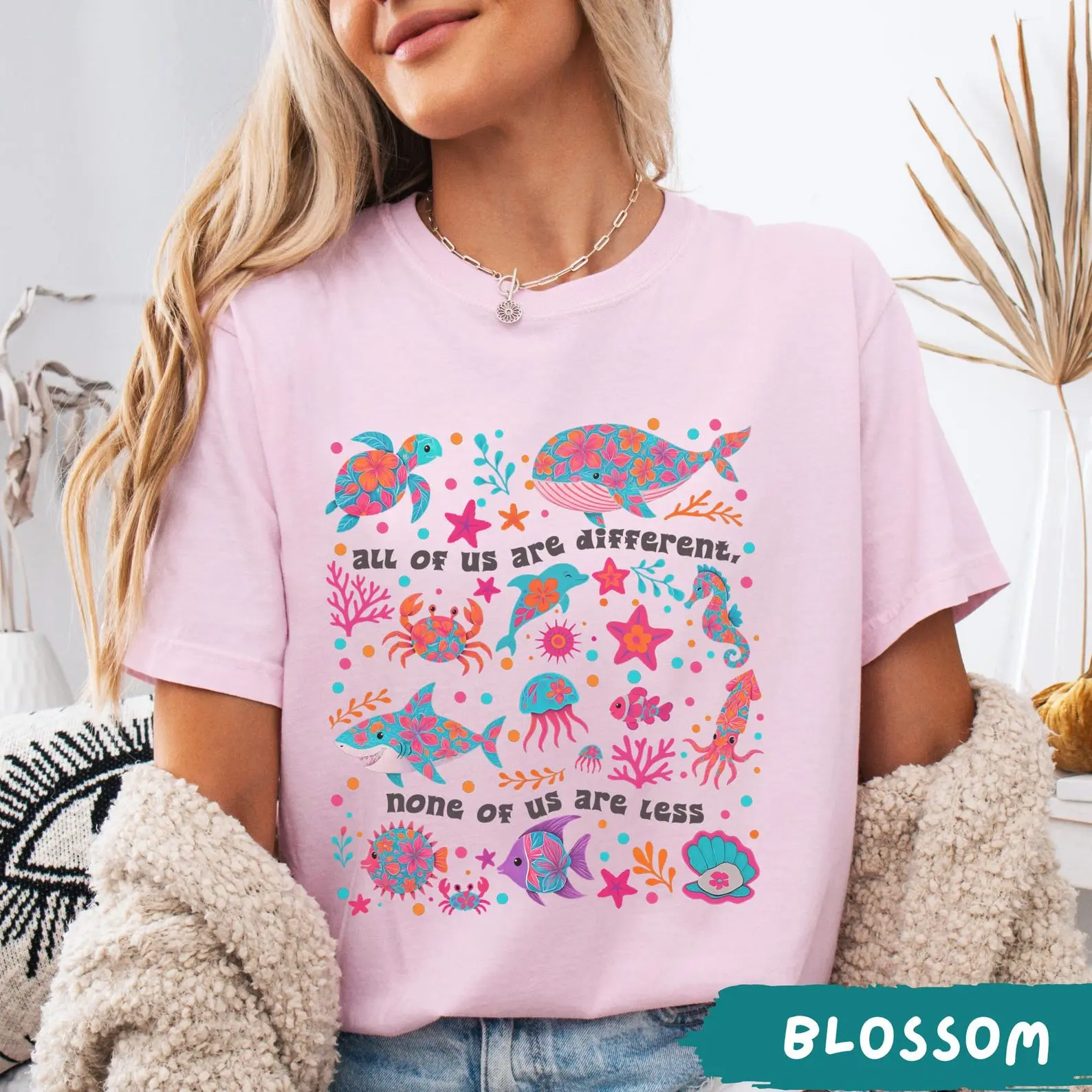Autism Inclusion Comfort Colors T-Shirt, All of Us Are Different Neurodivergent Shirt, Ocean Lover Special Education Teacher Tee, Full Sizes