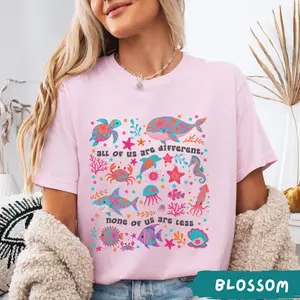Autism Inclusion Comfort Colors T-Shirt, All of Us Are Different Neurodivergent Shirt, Ocean Lover Special Education Teacher Tee, Full Sizes