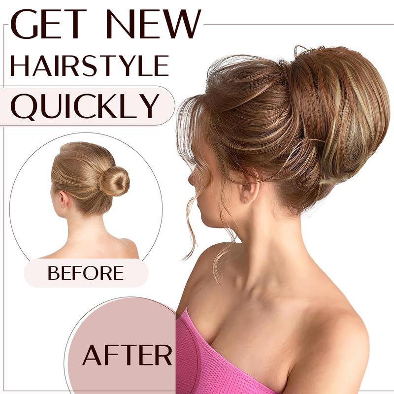 SEGOHAIR Claw Clip Short Ponytail Hair Extensions Messy Bun Hair Piece with Bendable Metal Wire Natural Fluffy Synthetic Straight Hairpiece