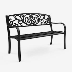 VINGLI Outdoor Bench for Patio Metal Garden Bench w/PVC Back Pattern, Black Park Bench Front Porch Bench for Yard Lawn Decor Deck Entryway VINGLI Outdoor Bench for Patio Metal Garden Bench w/PVC Back Pattern, Black Park Bench Front Porch Bench for Yard Lawn Decor Deck Entryway