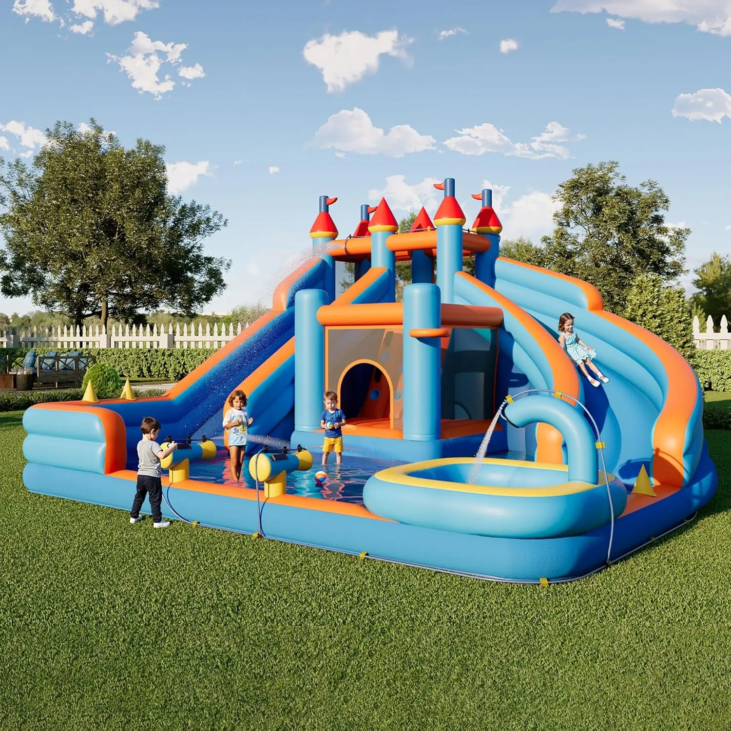【Clearance】Vanacc Inflatable Bounce House, Water Slide with Jumping Area, Climbing Wall and Splash Pool, Indoor Outdoor Jumper for Big Children, Air Blower Included,Mother's Day Gifts #homemakeover