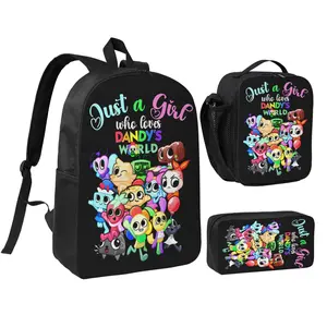 17 Inch Dandys World 3-Piece Backpack Set, Waterproof Lightweight Travel Daypack with Lunch Box & Pencil Case for Teens Daily Use