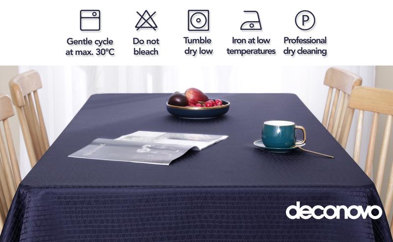 Deconovo Navy Blue Waterproof Jacquard Tablecloth Yarn Dyed Bean Branch Design for Elegant Dining Room Decor