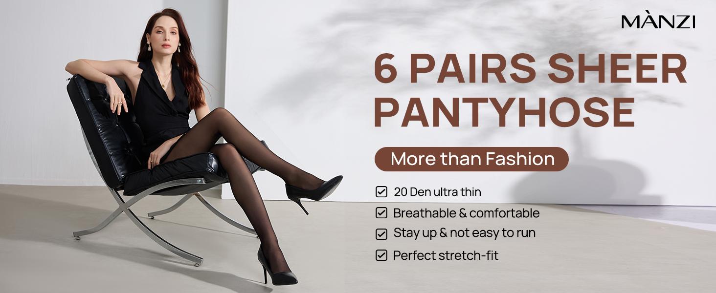 MANZI 6 Pairs Women's 20D Sheer Silky Pantyhose Run Resistant Nylon Tights High Waist Stockings with Control Top TikTokShopBlackFriday SpringStatements
