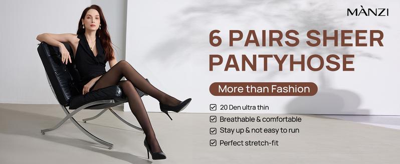 MANZI 6 Pairs Women's 20D Sheer Silky Pantyhose Run Resistant Nylon Tights High Waist Stockings with Control Top TikTokShopBlackFriday