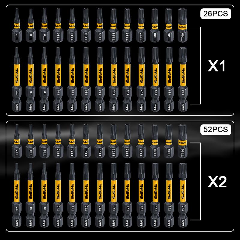 【Clearance Sale】26-Piece Tamper-Proof Star Bit Set | 6 Hollow 1" & Solid 2" S2 Alloy Steel Bits with Yellow Rubber Sleeves — Ideal for Electronics, Mechanical & Auto DIY Repair Tool Kit. Screwdriver Set Men's removable Precision car 【Clearance Sale】26-Piece Tamper-Proof Star Bit Set | 6 Hollow 1" & Solid 2" S2 Alloy Steel Bits with Yellow Rubber Sleeves — Ideal for Electronics, Mechanical & Auto DIY Repair Tool Kit. Screwdriver Set Men's removable Precision car