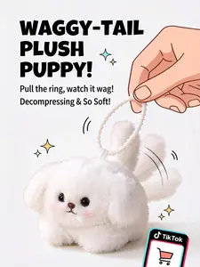 Wagging Tail Plush Puppy Keychain | Squeaky StuffedAnimal Bag Charm | Cute Fidget Toy Gift