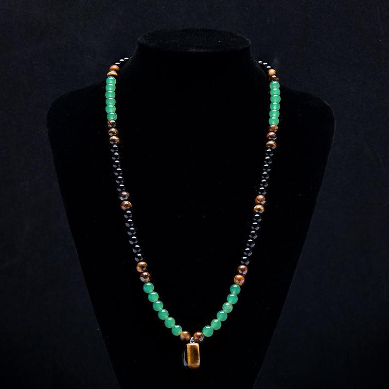 ARPURRAINA Money Attraction Necklace With GreenAventurine & Tiger Eye  Pendant Healing Crystal Stone ,Anniversary, Vacation &Theme Parties Jewelry Charms Abundance Crystal bracelet,Long Chain,Sweater chain,Ideal Gift Jewelry for Men and Women
