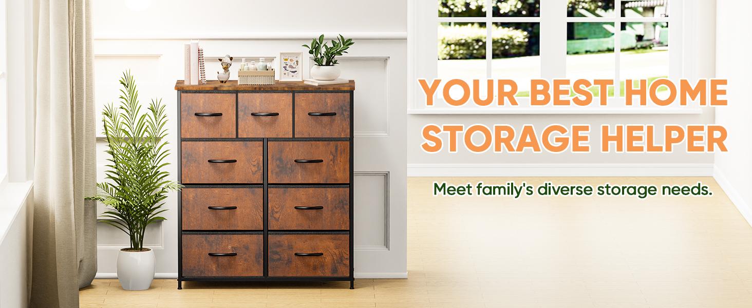 【New Color】Cupboards Cabinets Dresser - with 9 Drawers, Bedroom  Organizer, Steel Frame and Wood Top for Bedroom, Closet, Entryway