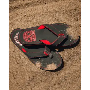 Leather Sandals - Charcoal & Red