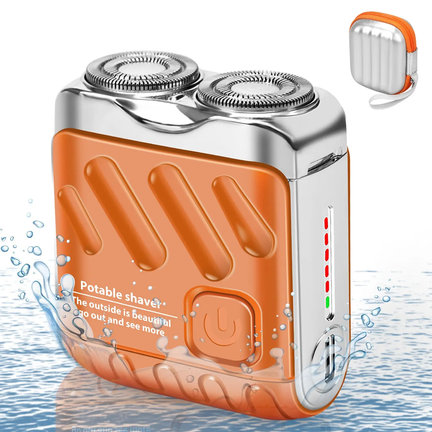 R-12 Luggage Electric Shaver, Beard Shaver Mini and Portable Suitcase Design, Razor USB Rechargeable One-Button for Home Travel Comfort Water Proof Orange
