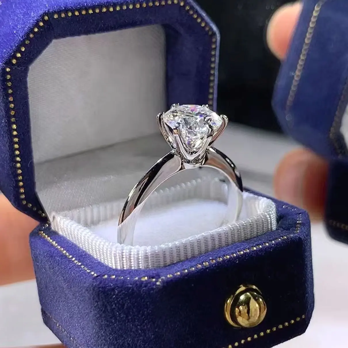 Solitaire Moissanite Engagement Ring, 925 Sterling Silver Wedding Band, Luxury Bridal Statement Jewelry