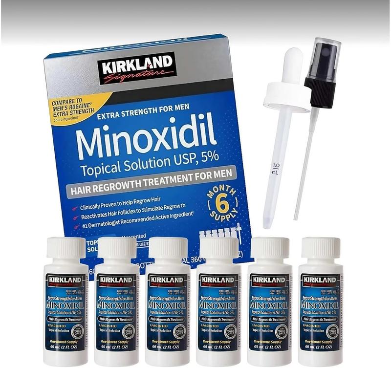 Kirkland Minoxidil 5% for Men Hair Care, Topical Solution Extra Strength Hair Regrowth Treatment for Men Dropper Applicator Included (1 month to 24 month supplies available) (1 month supply)
