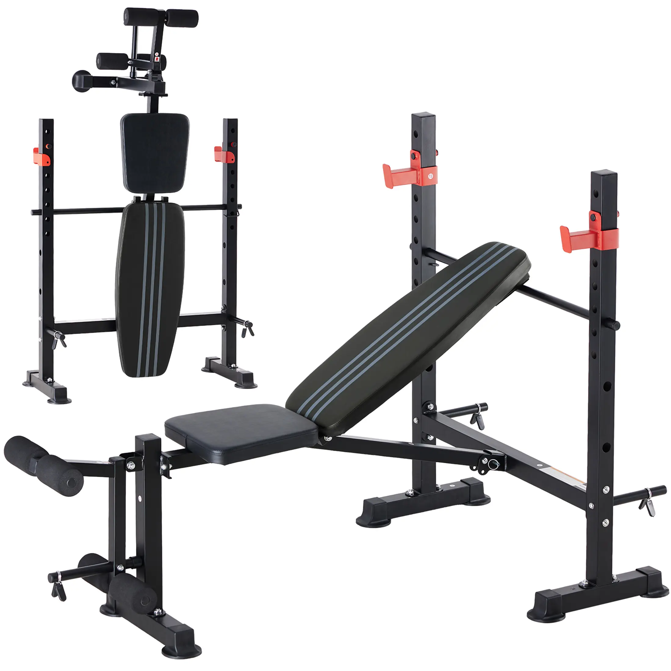 Adjustable Weight Bench with Squat Rack, Foldable 5-in-1 Full Body Workout Equipment, 650LBS Capacity At Home Gym Strength Training Station, At Home Gym Equipment, Home Workout Equipment, Fitness Equipment
