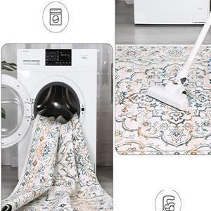 【GARVEE】Machine Washable 9x12 Area Rug for Living Room, 9x12 Ultra-Thin Large Floral Print Rugs for Dining Room Home Office, Stain Resistant Non Slip Backing Carpet, Multicolor