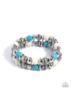 Canyon Call - White and Turquoise Stone Silver Stretchy Bracelet Stack - Paparazzi
