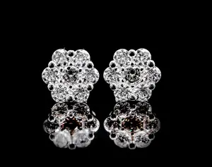 Moissanite Flower Cluster Iced Out Honeycomb Earrings 6.5MM-11MM