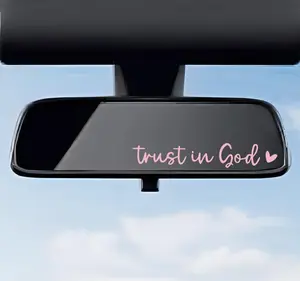 3 PCS Trust in God Rearview Mirror Decals, Automotive Vinyl Rear View Mirror Decorative Stickers, Waterproof Trust in God Stickers for Car Truck Laptop, Car Accessories (Pink)