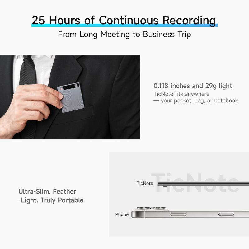Mobvoi TicNote Agentic AI Notetaker Translator Voice Recorder 64GB Memory Note Recorder 120+ languages with Speaker ID Real-time Transcription and Translation AI Podcast Deep Research Content Creation for Phone Call Lectures Meetings Interviews