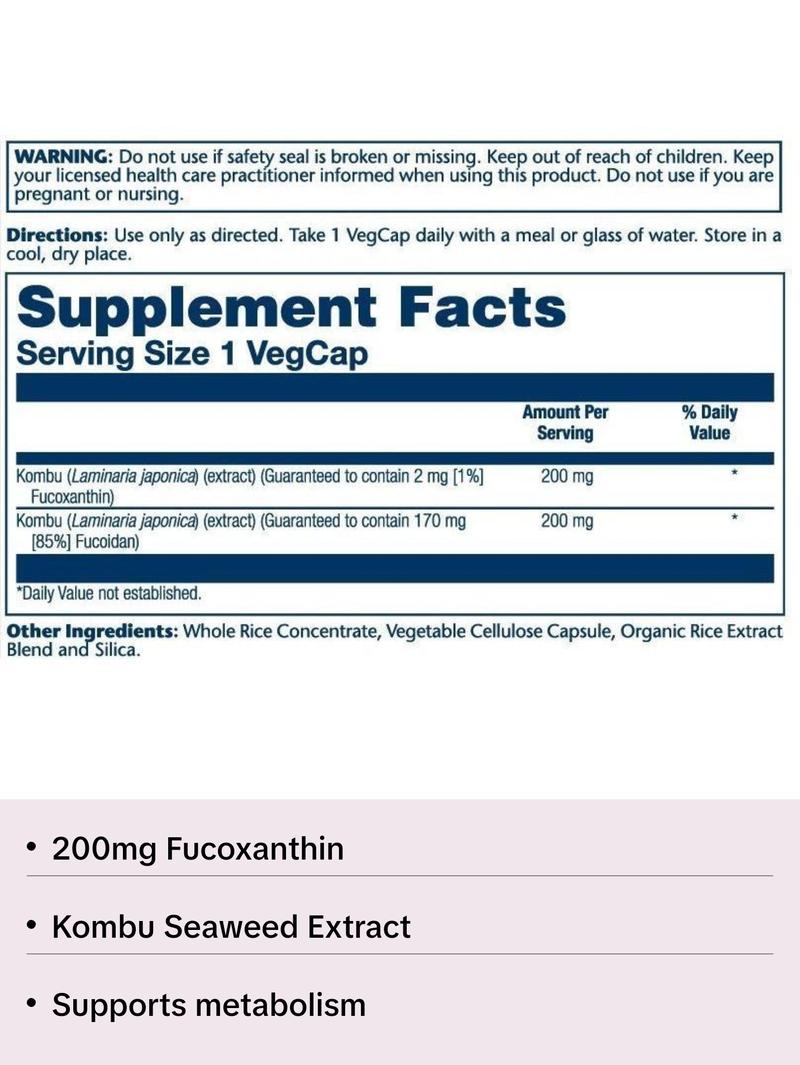 Fucoxanthin, Kombu Seaweed Ext 200mg