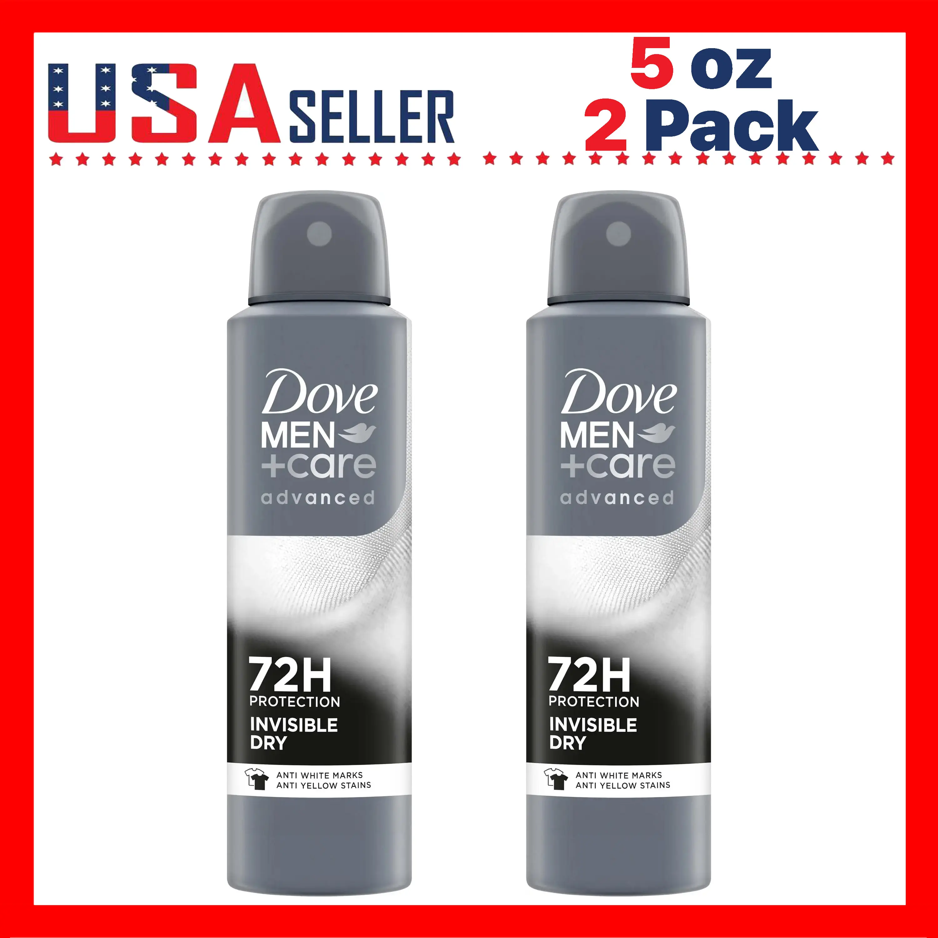 Dove Men+Care Invisible Dry Spray Deodorant for Men 150ml (5 oz) x [2 Pack] – Clean Fresh Scent, Quick-Dry Invisible Formula, No White Marks or Yellow Stains, Long-Lasting Freshness for Gym, Office & Travel
