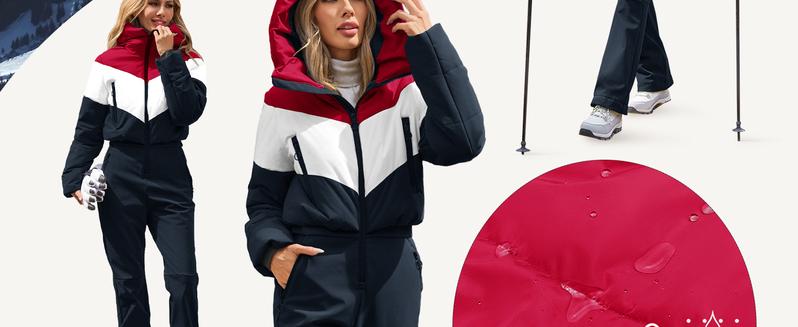 Fisoew Womens One Piece Ski Suit Warm Waterproof Snowsuits Winter Snow Jumpsuits Outdoor Sports Outerwear