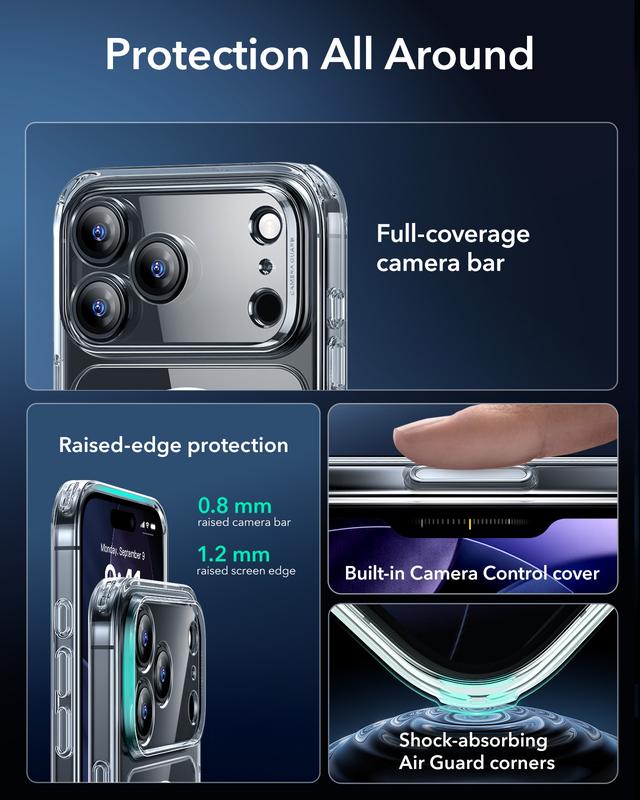 ESR for iPhone 17 Pro Max/Pro/Air Case, Camera Control, Compatible with MagSafe, Shockproof Military-Grade Protection, Magnetic Phone Case for Phone 2025, Classic Hybrid Case (HaloLock)