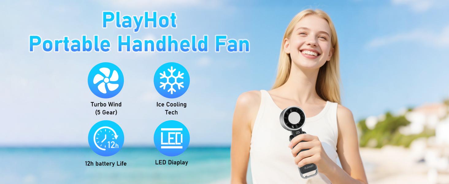 Ice-Cooling Turbo Fan | 5-Speed Handheld Portable Fan – 12H Rechargeable Personal Cooling Fan for Travel, Outdoor, Camping & Hiking | Perfect Gift for Him & Her