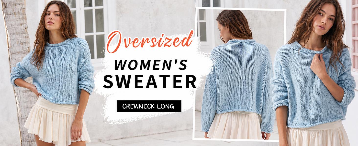 YeeZaa Rollneck Knitted Sweater for Women 2026  Fashion Fall Winter Casual Soft Chunky Cotton Long Sleeve  Crochet Knit Oversized Crewneck Pullover Top Transitional Fall Look Office Outfit