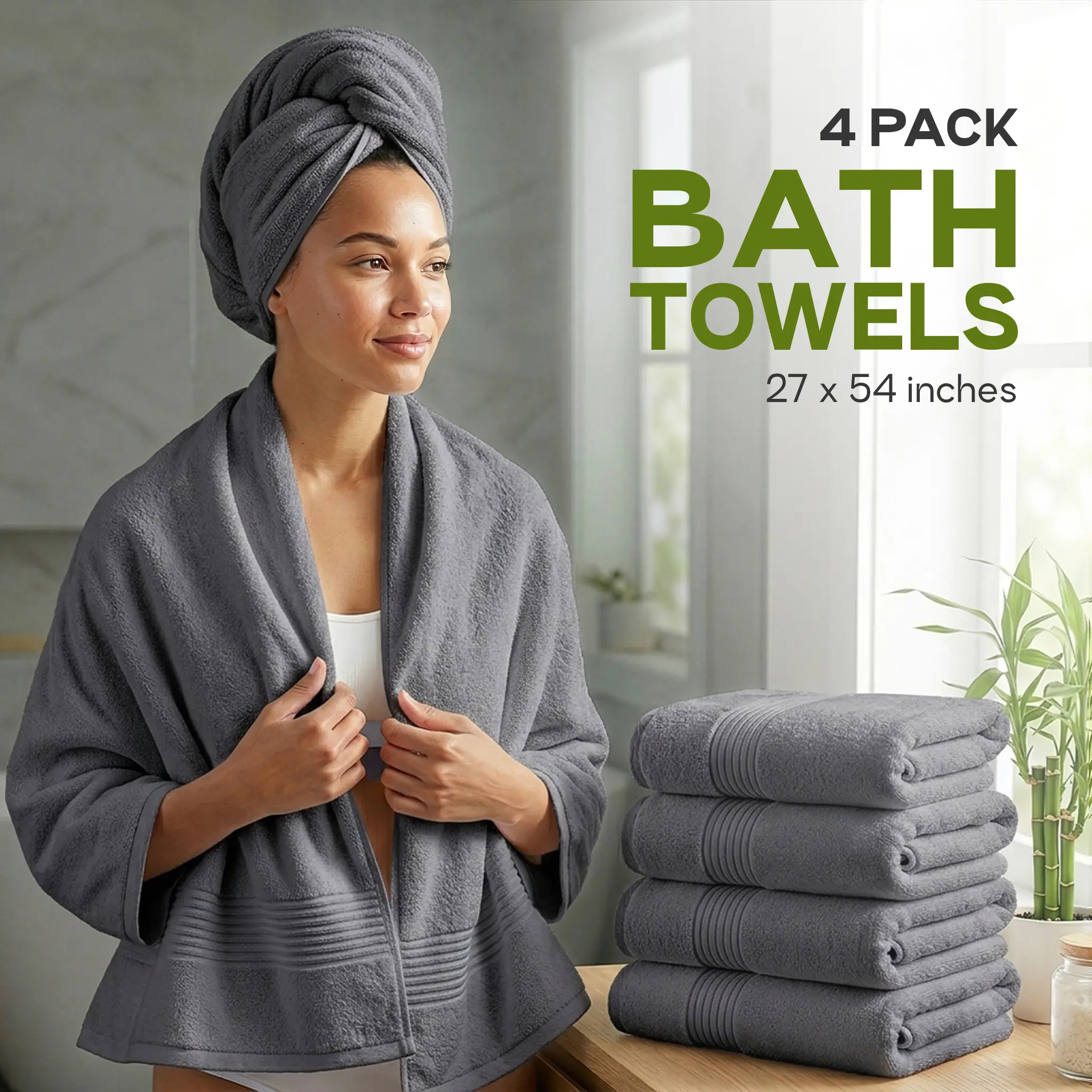 Utopia Towels 4-Pack Contemporary 100% Ring-Spun Cotton Bath Towel Set (27x54 in) - Soft on Skin, Absorbent, Durable, Quick-Dry, Reusable, Machine Washable for Daily Shower & Workout Use