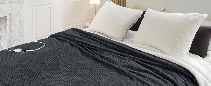 【Best Gift】BLUNIQUE Heated Electric Waffle Sherpa Fleece Blanket Fast Heating 6 Levels 4H Auto-Off ETL-Certified Premium Waffle Sherpa Electric Blanket Automatic