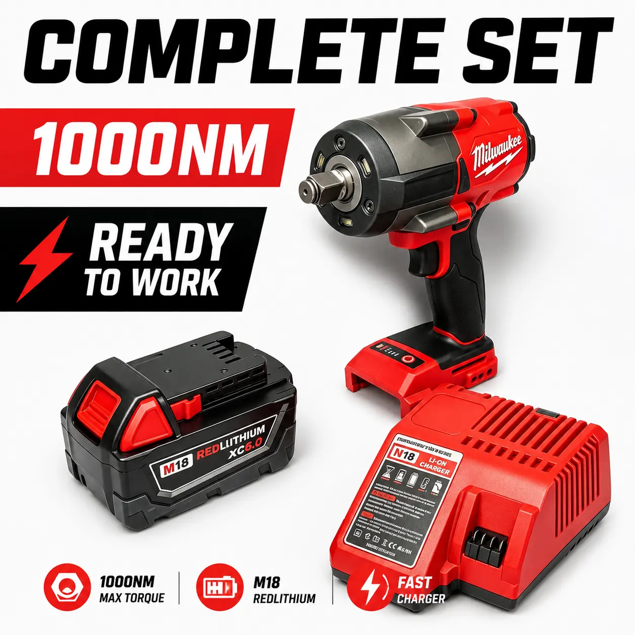 Milwaukee M18 Heavy-Duty Torque Wrench - 1000Nm High Torque Hand Tool, Square Drive, Variable Speeds for Heavy Equipment Maintenance