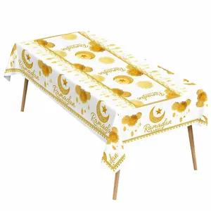 EastJia Ramadan Tablecloth - Moons Lanterns Stars Design Durable Polyester Fabric Easy Clean for Home Decor Muslim Festivals Machine Made Ideal for Ramadan Celebrations
