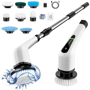 Electric Spin Scrubber Upgraded Battery with Extra-Long Runtime, IPX7 Waterproof Power Cleaner with 7 Brush Heads, 2 Speeds Adjustable Long Handle for Bathroom, Floor, Shower, Tile & Kitchen Cleaning