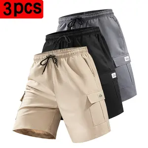 Men’s Summer Cargo Shorts, Pack of 3 – Loose Fit, Drawstring, Multiple Pockets, Knee-Length Lightweight & Breathable Casual Athletic Shorts, Plus , Suitable for Outdoor Activities, Commuting, and Workouts