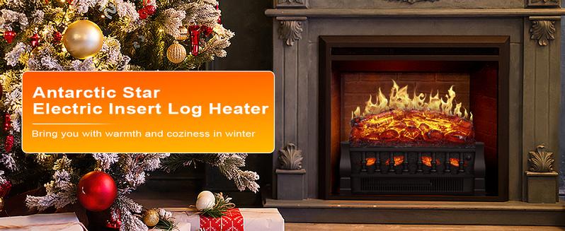 Electric Fireplace 3D-Log Heater 21 Inch Remote Control Realistic Flame Effect Ember Bed, Leaves Pattern, Overheated Protection,Adjustable Brightness&Speed, Indoor Use（750W/1500W） rechargeable handwarmer