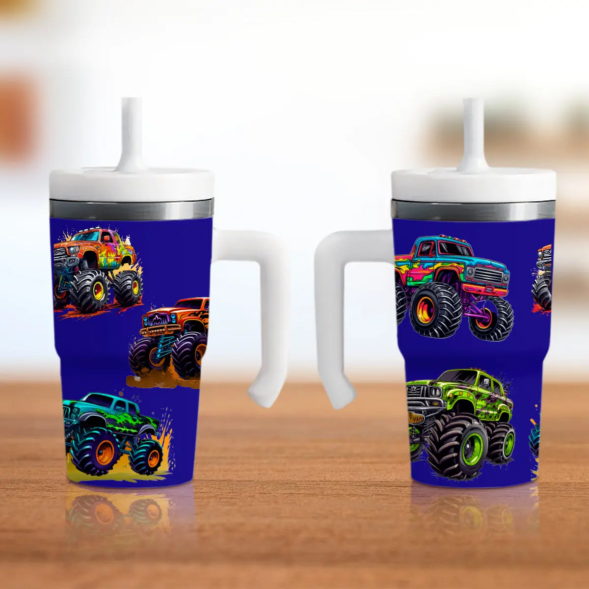 Blue Monster Truck Spill-Proof 20oz Tumbler with Double-Walled Stainless Steel Construction & Kid-Friendly Silicone Straw