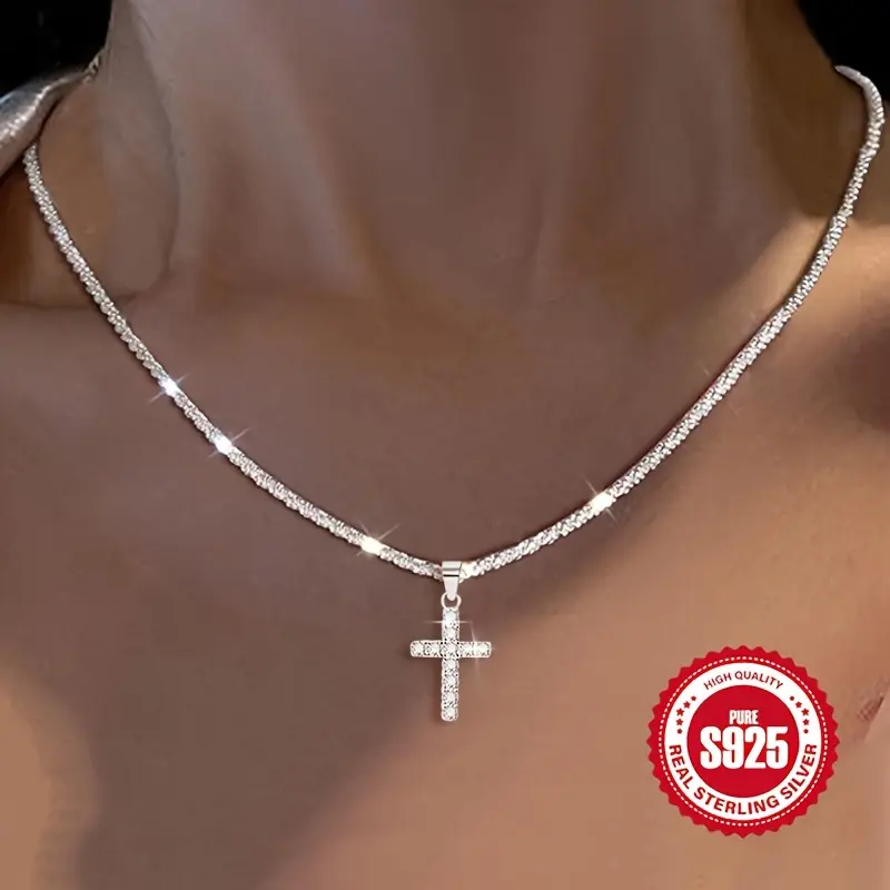 Women's 925 Sterling Silver Cross Pendant Chain Necklace - Hypoallergenic Jewelry Gift for Girls, Girl